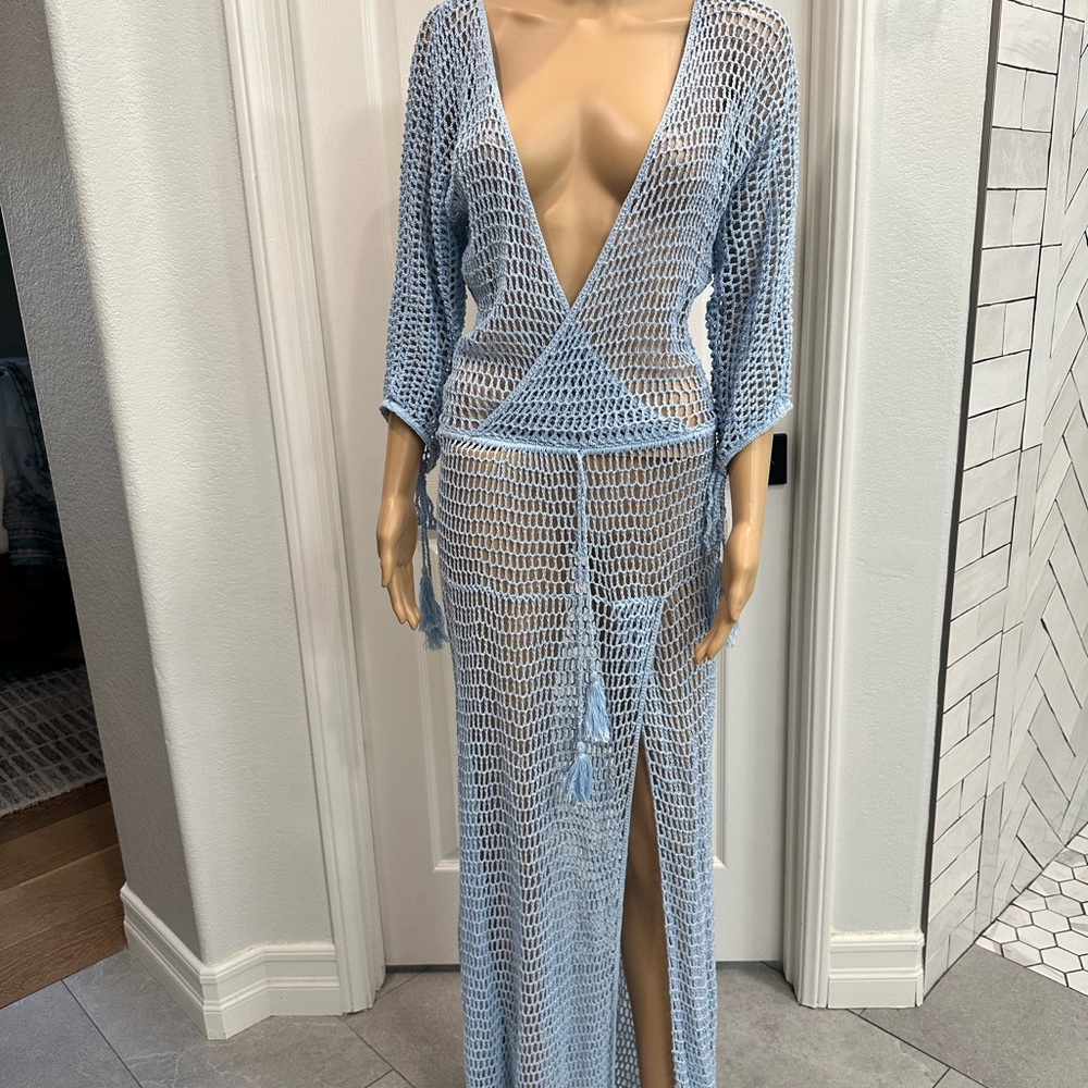 Chic Light Blue Crochet Swim Cover-Up . Stevie by Anna Kosturova